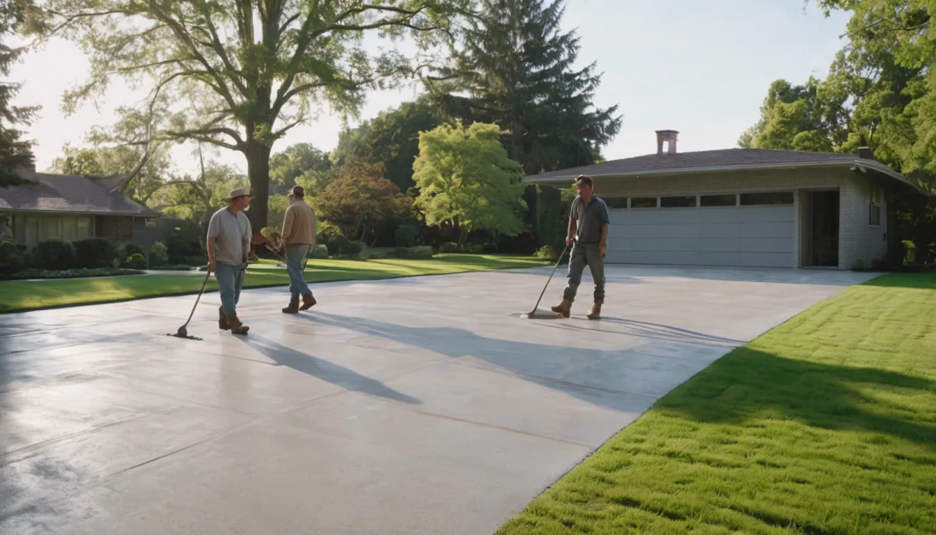 A new broom-finished concrete driveway beside a brick ranch home near Valmeyer